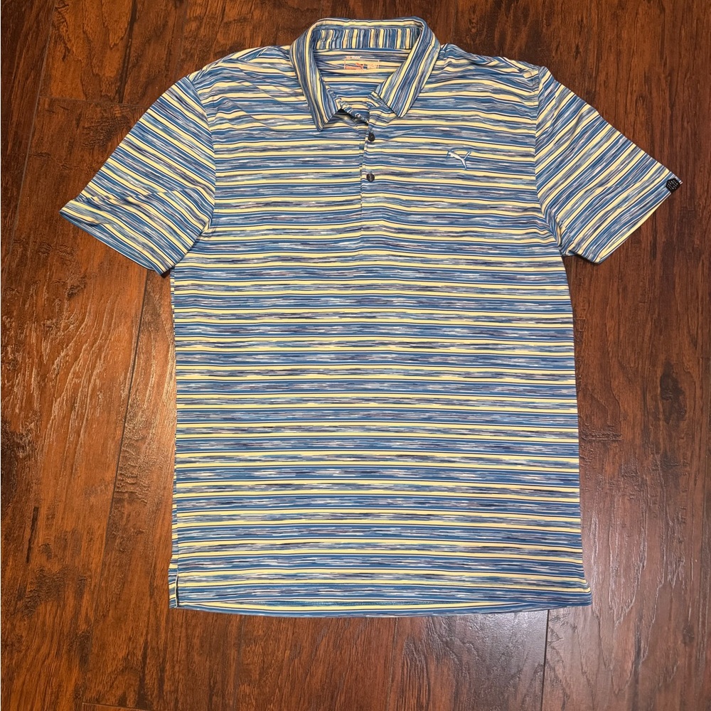 Puma Men's Sports Lifestyle Blue Striped Athletic Short Sleeve‎ Polo Shirt Sz L